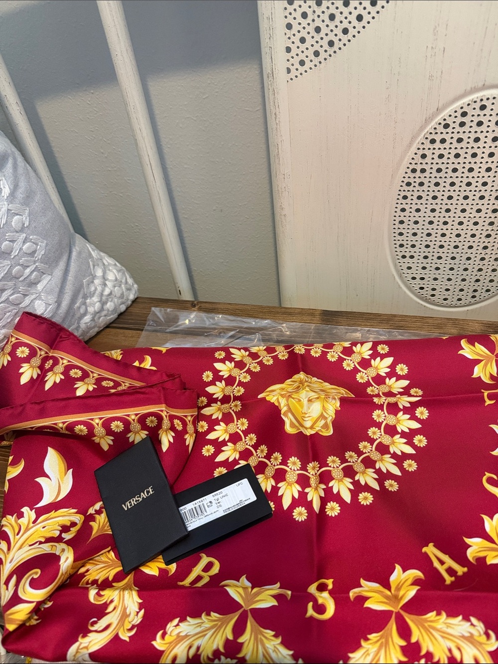 Versace Red and Gold Medusa Baroque large Silk/twillScarf nwt